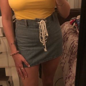 F21 Lace Up Denim Skirt